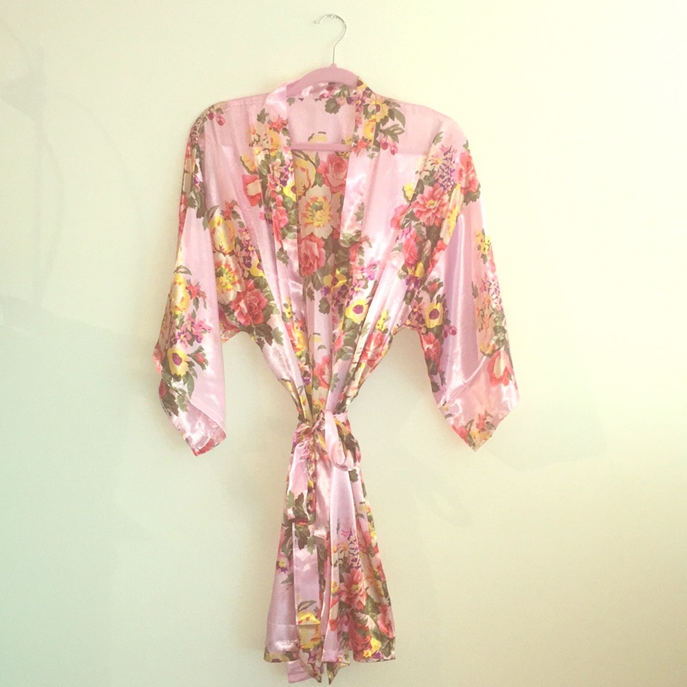 Silky Pink Floral Robe